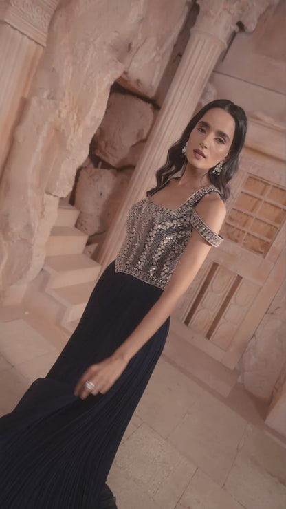 Navy Embroidered Gown