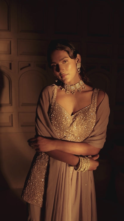 Lilac Embroidred Kurta Sharara Set