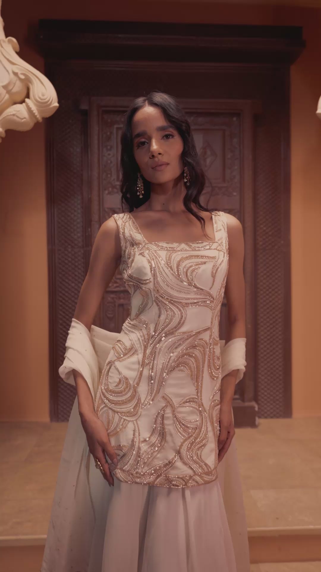 Ivory Hand Embroidered Kurta Sharara Set